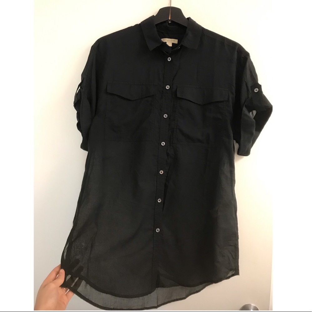 AUTH BURBERRY Sheer Bottom Down Shirt